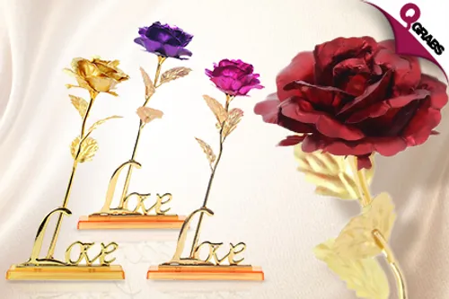 From QR69 Give a Flower that Lasts with a 24K Gold-Plated Foil Rose - With 'LOVE' Photo Frame or Stand! (Up to QR281 Value)